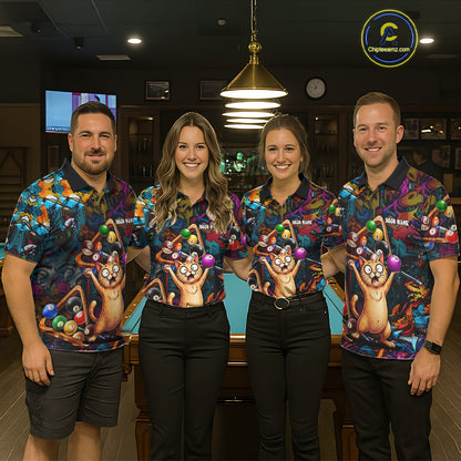 Colorful Billiard Jersey Custom Funny Cat Graffiti Billiard Polo & Quarter Zip Shirts For Women TDM6564