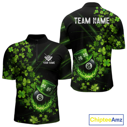 Green Luckiest Shamrock 8 Ball Billiard Shirt For Men Custom St Patrick Day Pool Team Jersey TDM5778