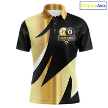 Load image into Gallery viewer, Personalized Billiard 8 Ball &amp; 9 Ball Pool Polo, 1/4 Zip For Men Custom Team Billiard Jersey |Gold TDM6376