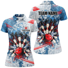 Load image into Gallery viewer, Blue camo Women Bowling Polo, Quarter Zip Shirts Custom bowling team league jerseys, gift for bowlers NQS7869