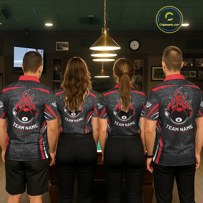 Black And Red 8 Ball Flame Billiard Shirt For Men Custom Pool Team Shirt, Billiard Jersey TDM5790