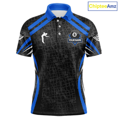 Black And Blue 8 Ball Flame Billiard Shirt For Men Custom Pool Team Shirt, Billiard Jersey TDM5791