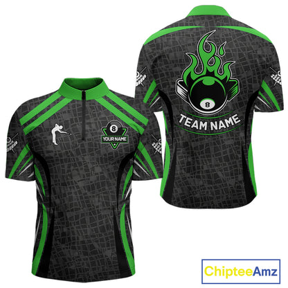 Black And Green 8 Ball Flame Billiard Shirt For Men Custom Pool Team Shirt, Billiard Jersey TDM5792