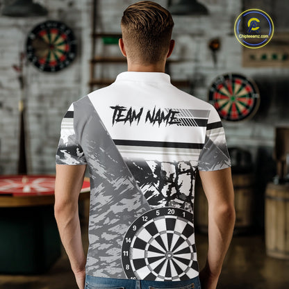 Custom Black And White Grunge Darts Shirt For Men, Darts Team Jersey Polo & 1/4 Zip TDM6143
