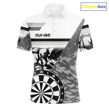Load image into Gallery viewer, Custom Black And White Grunge Darts Shirt For Men, Darts Team Jersey Polo &amp; 1/4 Zip TDM6143