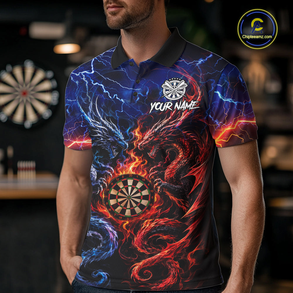 Blue And Red Thunder Lightning Dragon Darts Shirt For Men Custom Darts Team Jersey Polo & 1/4 Zip TDM6577