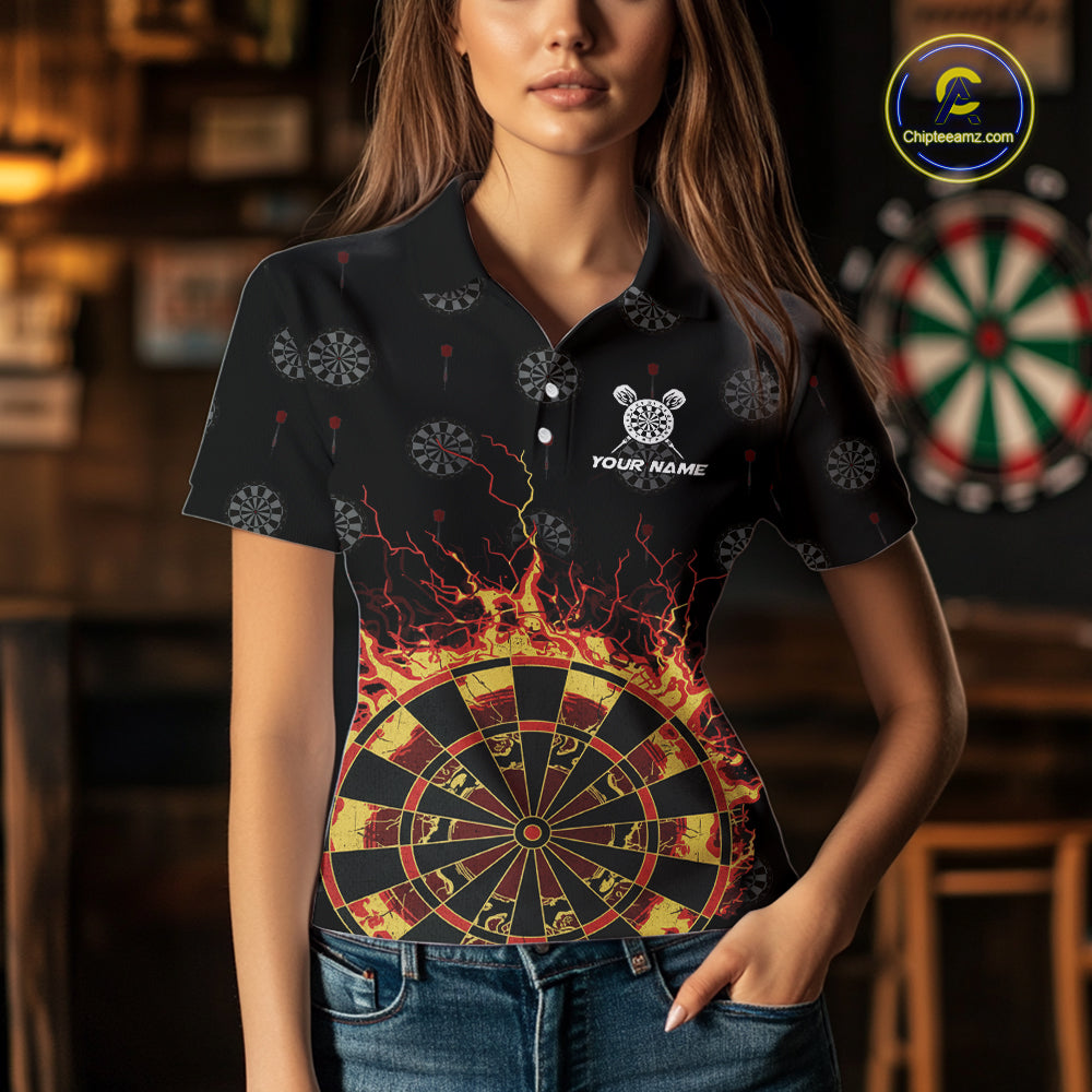 Personalized Flame Darts Polo & Quarter Zip Custom Darts Shirt For Women, Darts Team Jersey TDM5536