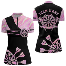 Load image into Gallery viewer, Holographic Pink Darts Tie Dye Polo &amp; Quarter Zip Custom Dart Shirts For Women Glowing Dart Jerseys TDM3624