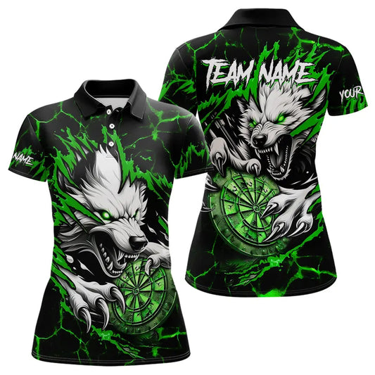 Personalized Wolf Lightning Darts Polo & Quarter Zip Custom Dart Shirts For Women Darts Jersey |Green TDM3773
