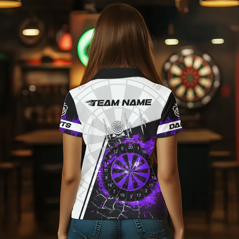 Custom Break Glass Purple Darts Shirt With Pocket Option For Women, Darts Jersey TDM3774