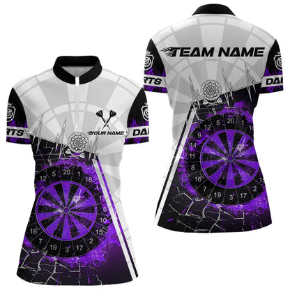 Custom Break Glass Purple Darts Shirt With Pocket Option For Women, Darts Jersey TDM3774