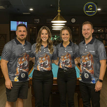 Load image into Gallery viewer, Funny Tiger 8 Ball, 9 Ball &amp; 10 Ball Billiard Shirt For Women Custom Pool Team Jersey | Grey TDM5540