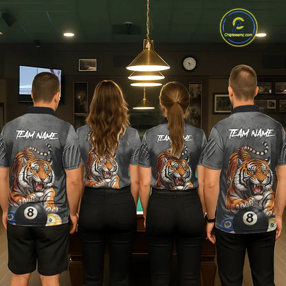 Funny Tiger 8 Ball, 9 Ball & 10 Ball Billiard Shirt For Women Custom Pool Team Jersey | Grey TDM5540
