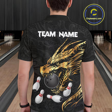 Load image into Gallery viewer, Black And Gold Custom Dragon Bowling Shirt For Men, Bowling Team Jersey Polo &amp; Quarter Zip TDM6165