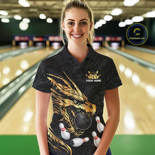 Load image into Gallery viewer, Black And Gold Custom Dragon Bowling Shirt For Women, Bowling Team Jersey Polo &amp; Quarter Zip TDM6165