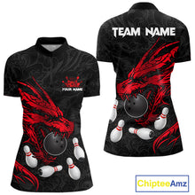 Load image into Gallery viewer, Black And Red Custom Dragon Bowling Shirt For Women, Bowling Team Jersey Polo &amp; Quarter Zip TDM6166