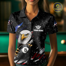 Load image into Gallery viewer, Black Grunge US Flag Eagle Billiard Shirt For Women Custom 8 Ball Pool Team Jersey Polo &amp; 1/4 Zip TDM6404