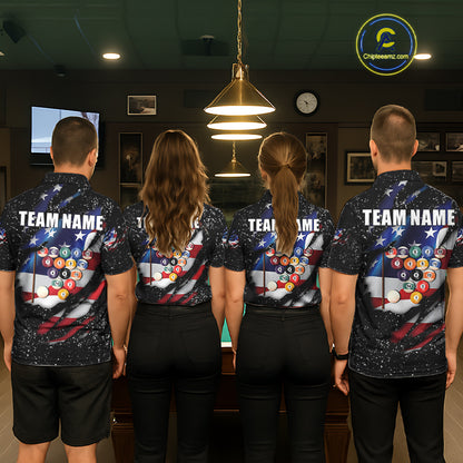 Black Grunge US Flag Eagle Billiard Shirt For Women Custom 8 Ball Pool Team Jersey Polo & 1/4 Zip TDM6404