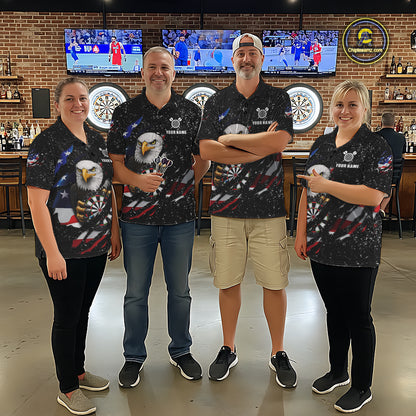 Custom Eagle Darts Jersey For Women, Black Grunge American Flag Patriotic Darts Shirt Polo & 1/4 Zip TDM6405