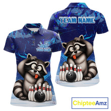 Load image into Gallery viewer, Personalized Blue Funny Raccoon Bowling Shirt For Women Custom Bowling Team Jersey Polo &amp; 1/4 Zip TDM6594