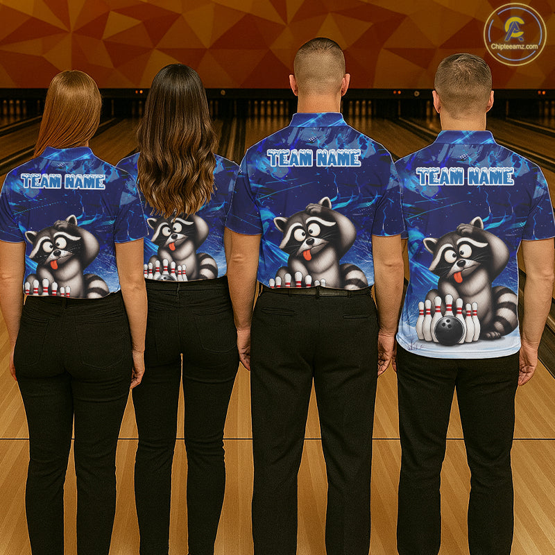 Personalized Blue Funny Raccoon Bowling Shirt For Men Custom Bowling Team Jersey Polo & 1/4 Zip TDM6594