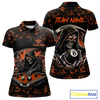 Orange Funny Grim Reaper 8 Ball Pool Women Billiard Shirts Custom Name Lightning Billiard Jerseys TDM2828