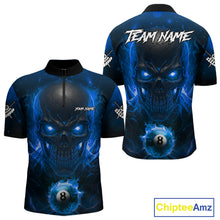 Load image into Gallery viewer, Personalized Blue Billiard Skull Fire 8 Ball Pool Shirt For Men Custom Billiard Team Jersey TDM5079