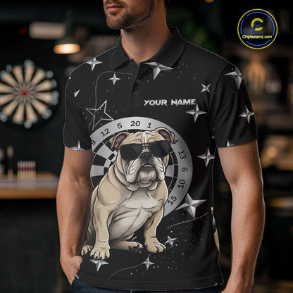 Personalized Funny Bulldog Darts Shirt For Men Custom Star Pattern Dart Jersey Team Polo & 1/4 Zip TDM5554