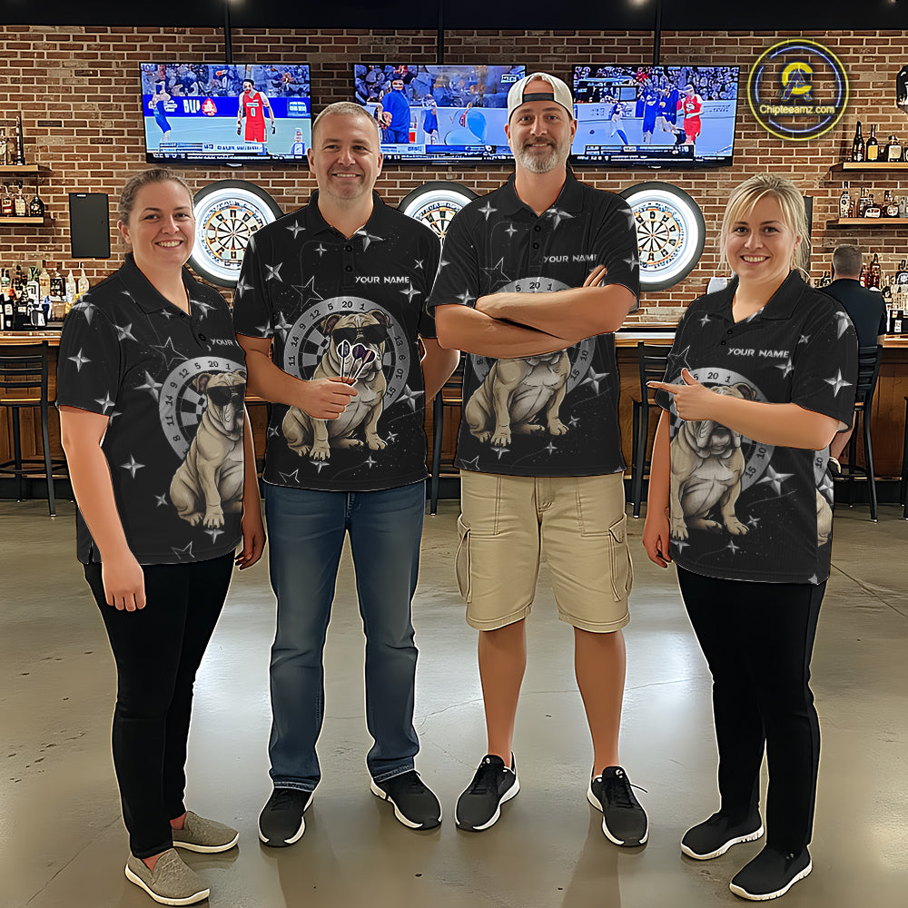 Personalized Funny Bulldog Darts Shirt For Men Custom Star Pattern Dart Jersey Team Polo & 1/4 Zip TDM5554