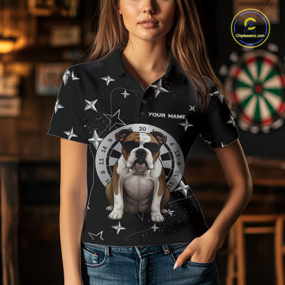 Personalized Funny Bulldog Darts Shirt For Women Custom Star Pattern Dart Jersey Team Polo & 1/4 Zip TDM5555