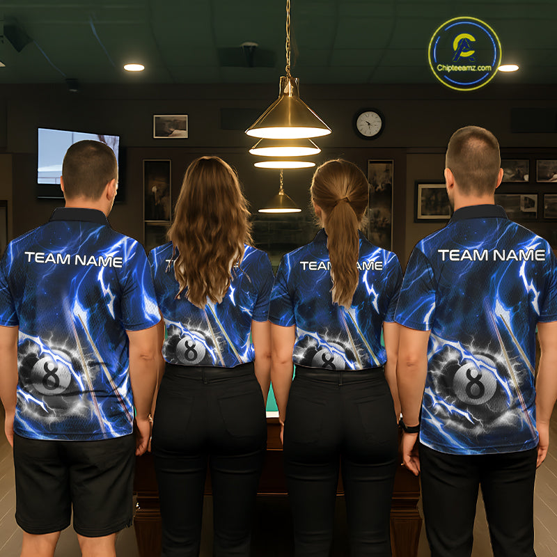 Blue 8 Ball Thunder Lightning Billiard Shirt For Women Custom Pool Team Jersey Polo & Quarter Zip TDM6170