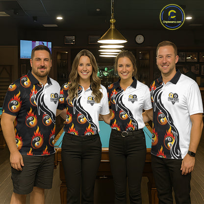 Custom Flame 8 Ball 9 Ball Billiard Shirt For Women, Billiard Pool Team Jersey Polo & 1/4 Zip Shirt TDM6175
