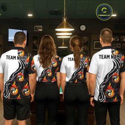 Custom Flame 8 Ball 9 Ball Billiard Shirt For Women, Billiard Pool Team Jersey Polo & 1/4 Zip Shirt TDM6175