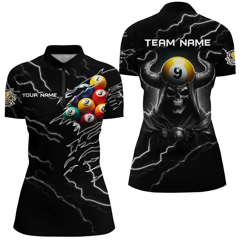 3D Skull 9 Ball Pool Billiard Balls Sport Jerseys Custom Lightning Black Billiard Shirts For Women TDM2340