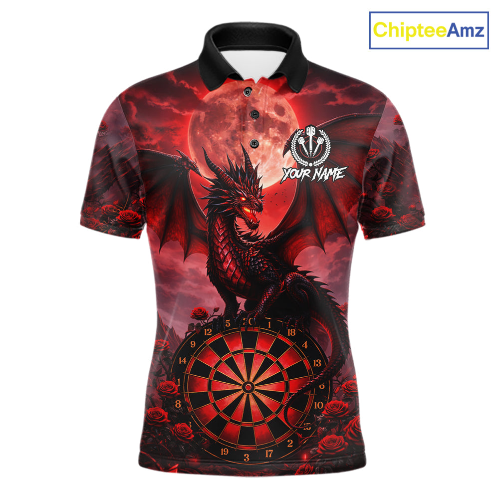 Black And Red Dartboard Roses And Dragon Darts Polo & 1/4 Zip Custom Men's Darts Team Jersey TDM5802