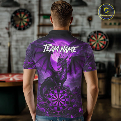 Black And Purple Dartboard Roses And Dragon Darts Polo & 1/4 Zip Custom Men's Darts Team Jersey TDM5803