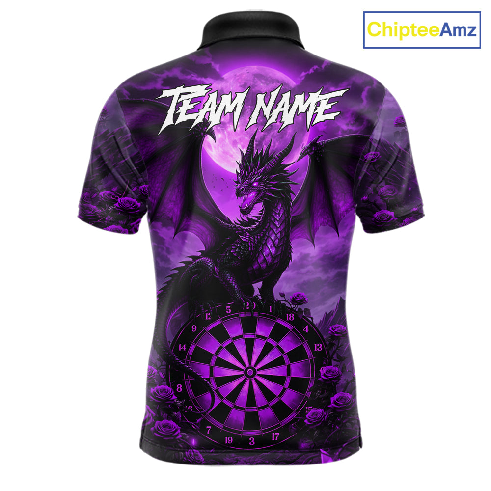 Black And Purple Dartboard Roses And Dragon Darts Polo & 1/4 Zip Custom Men's Darts Team Jersey TDM5803