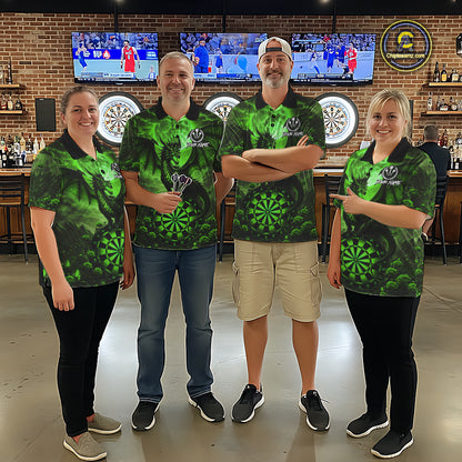 Black And Green Dartboard Roses And Dragon Darts Polo & 1/4 Zip Custom Men's Darts Team Jersey TDM5804