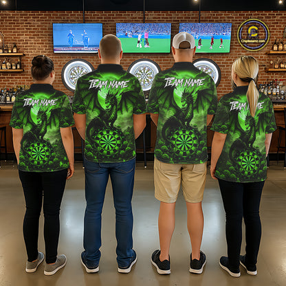 Black And Green Dartboard Roses And Dragon Darts Polo & 1/4 Zip Custom Men's Darts Team Jersey TDM5804
