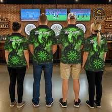 Load image into Gallery viewer, Black And Green Dartboard Roses And Dragon Darts Polo &amp; 1/4 Zip Custom Men's Darts Team Jersey TDM5804