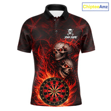 Load image into Gallery viewer, Personalized Red Flaming Skull Darts Polo &amp; 1/4 Zip For Men Custom Fire Darts Team Jersey TDM5806