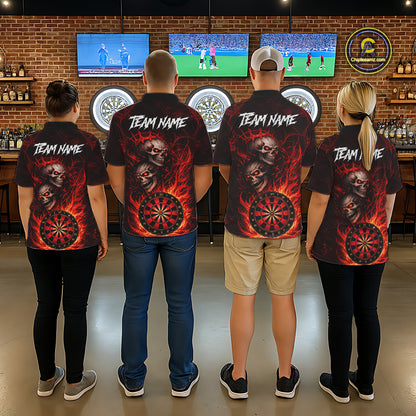 Personalized Red Flaming Skull Darts Polo & 1/4 Zip For Women Custom Fire Darts Team Jersey TDM5806