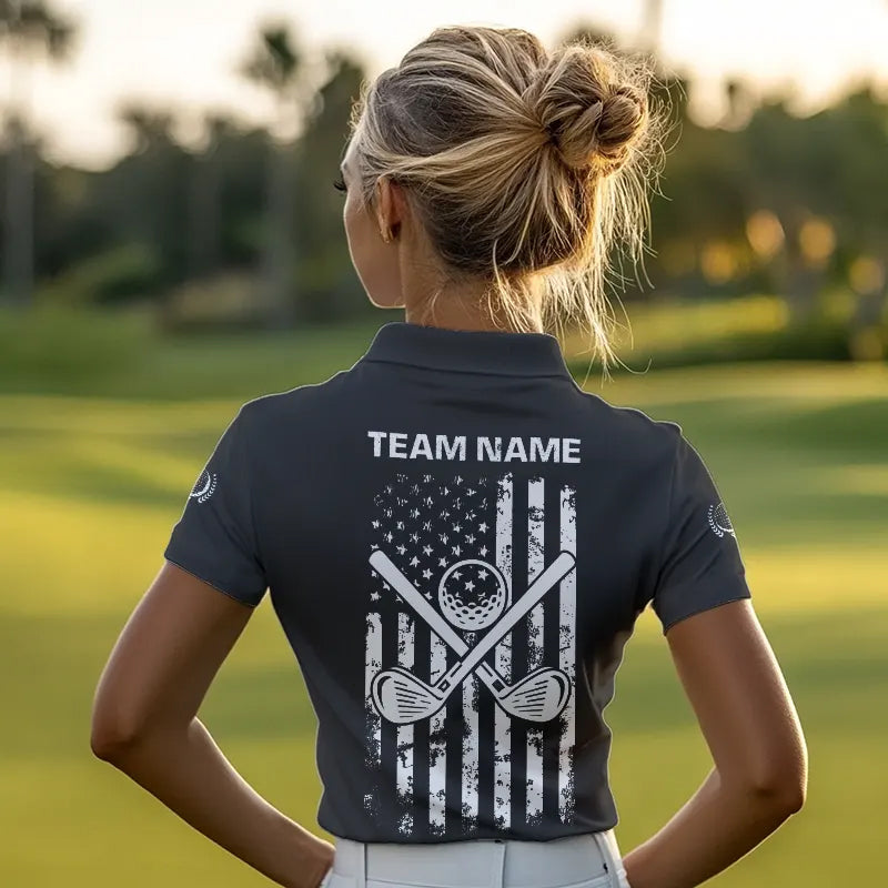Black and White American Flag Women Golf polo shirts custom patriotic golf apparel team golf jerseys NQS9605