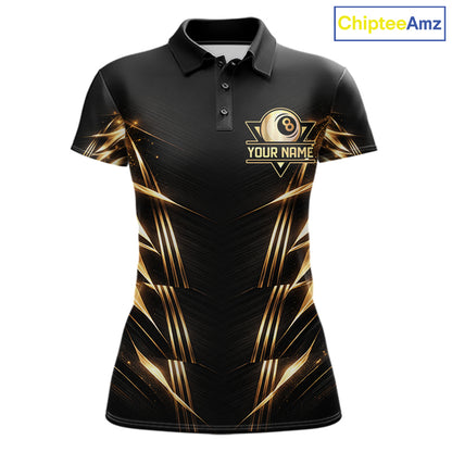 Black And Gold Lightning 8 Ball Pool Billiard Shirts For Women Custom Billiard Team League Jerseys NYN2920