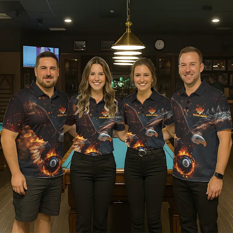 Personalized Fire 8 Ball Eagle Billiard Shirt For Men Custom Pool Team Jersey Polo & 1/4 Zip TDM6407