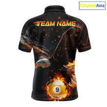 Load image into Gallery viewer, Personalized Fire 9 Ball Eagle Billiard Shirt For Men Custom Pool Team Jersey Polo &amp; 1/4 Zip TDM6408