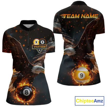 Custom Fire 8 Ball & 9 Ball Pool Eagle Billiard Shirt For Women, Billiard Team Jersey Polo & 1/4 Zip TDM6409