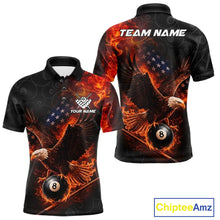 Load image into Gallery viewer, Flaming US Flag Eagle 8 Ball Billiard Shirt For Men Custom Patriotic Pool Jersey Polo &amp; 1/4 Zip TDM6411