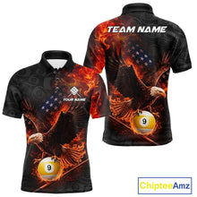 Load image into Gallery viewer, Flaming US Flag Eagle 9 Ball Billiard Shirt For Men Custom Patriotic Pool Jersey Polo &amp; 1/4 Zip TDM6412