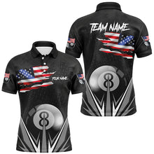 Load image into Gallery viewer, American Flag 8 Ball Pool Custom Name Black Billiard Jerseys For Men, Patriotic Billiard Shirts TDM1905